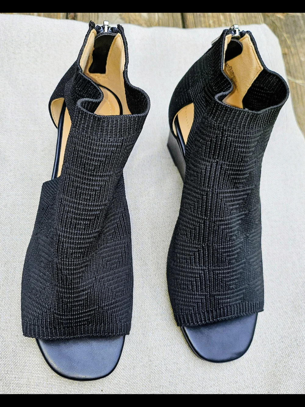 Adrienne Vittadini Black Knit Open-Toe Ankle Heels